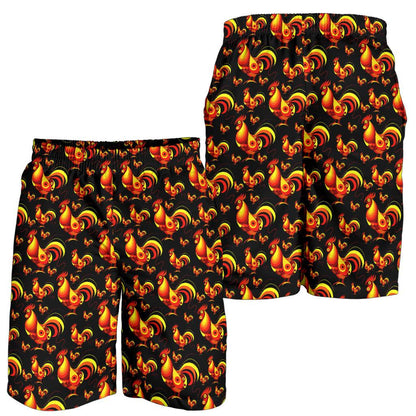 Rooster Print Themed Mens Shorts-JTAMIGO.COM