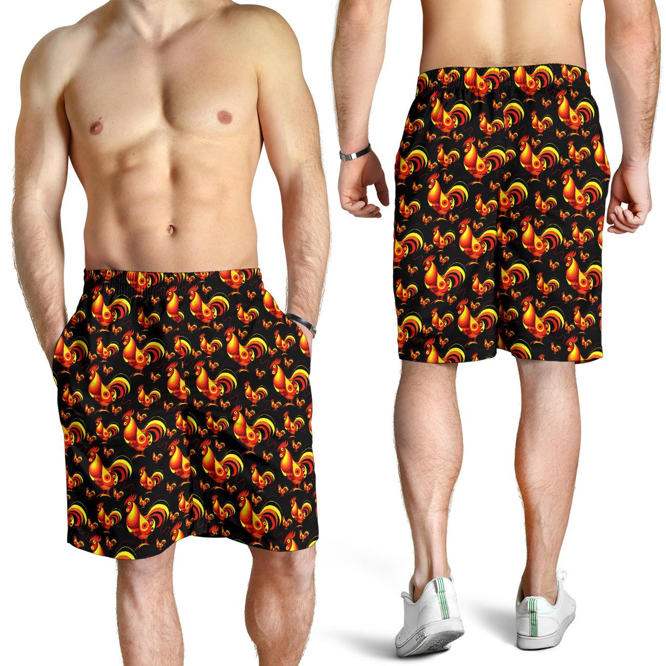 Rooster Print Themed Mens Shorts-JTAMIGO.COM