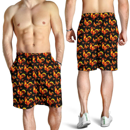 Rooster Print Themed Mens Shorts-JTAMIGO.COM