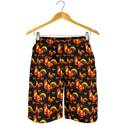 Rooster Print Themed Mens Shorts-JTAMIGO.COM