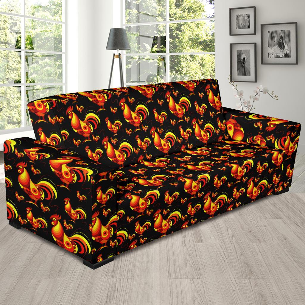 Rooster Print Themed Sofa Slipcover-JTAMIGO.COM