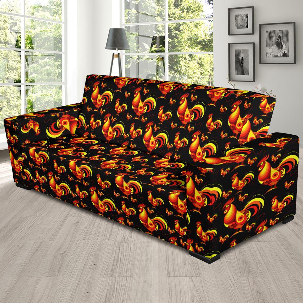 Rooster Print Themed Sofa Slipcover-JTAMIGO.COM
