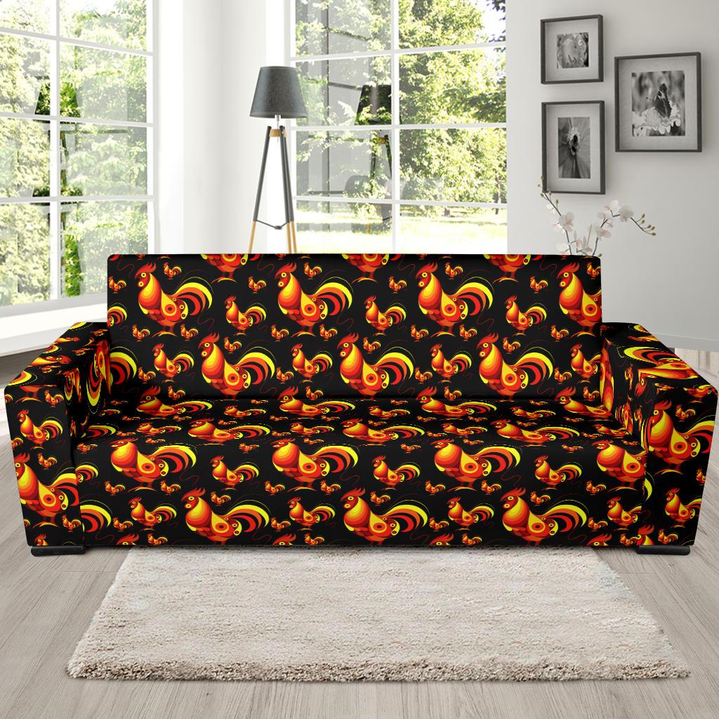 Rooster Print Themed Sofa Slipcover-JTAMIGO.COM