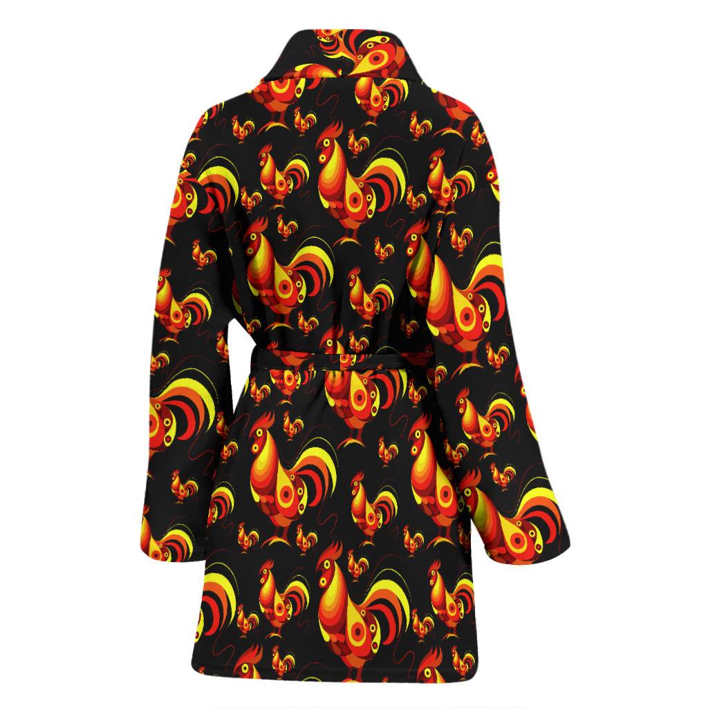 Rooster Print Themed Women Bath Robe-JTAMIGO.COM