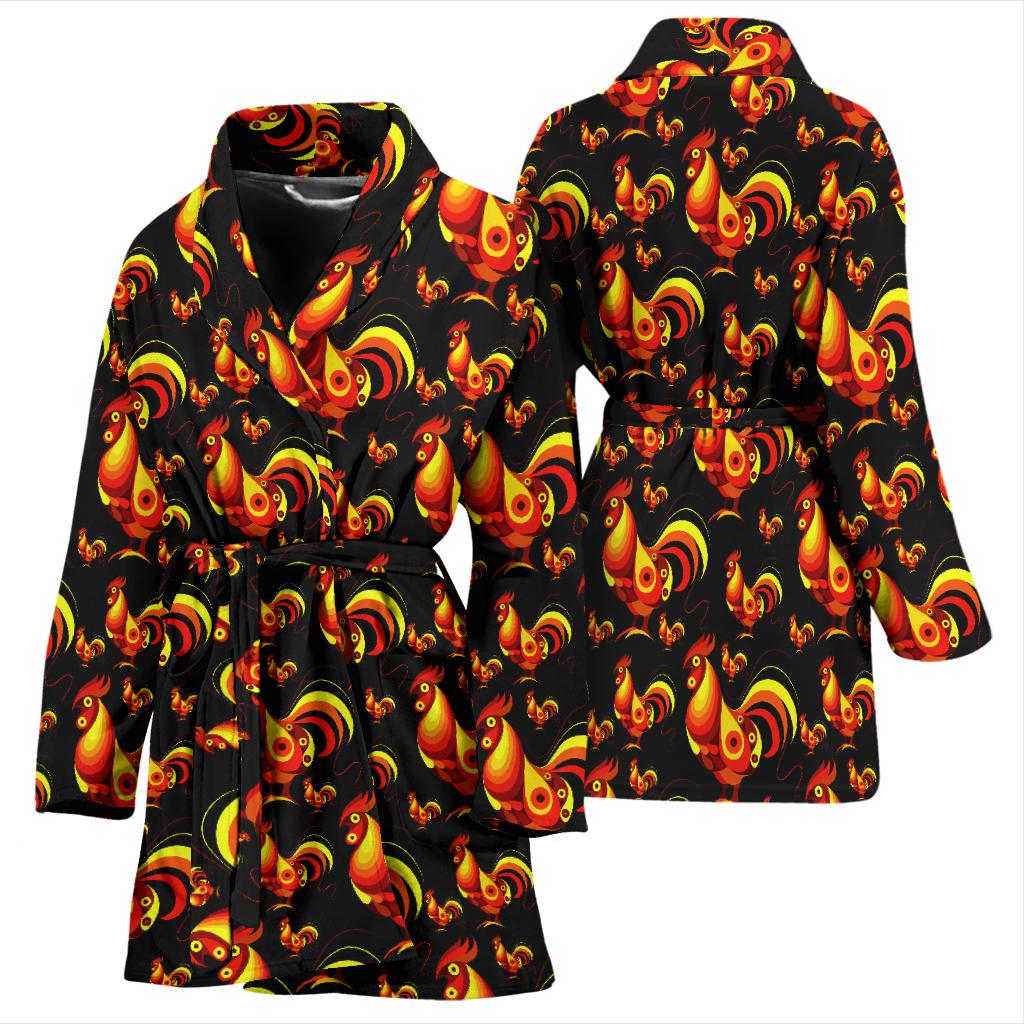 Rooster Print Themed Women Bath Robe-JTAMIGO.COM