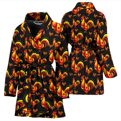 Rooster Print Themed Women Bath Robe-JTAMIGO.COM