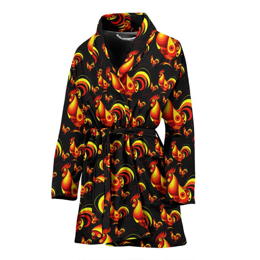 Rooster Print Themed Women Bath Robe-JTAMIGO.COM
