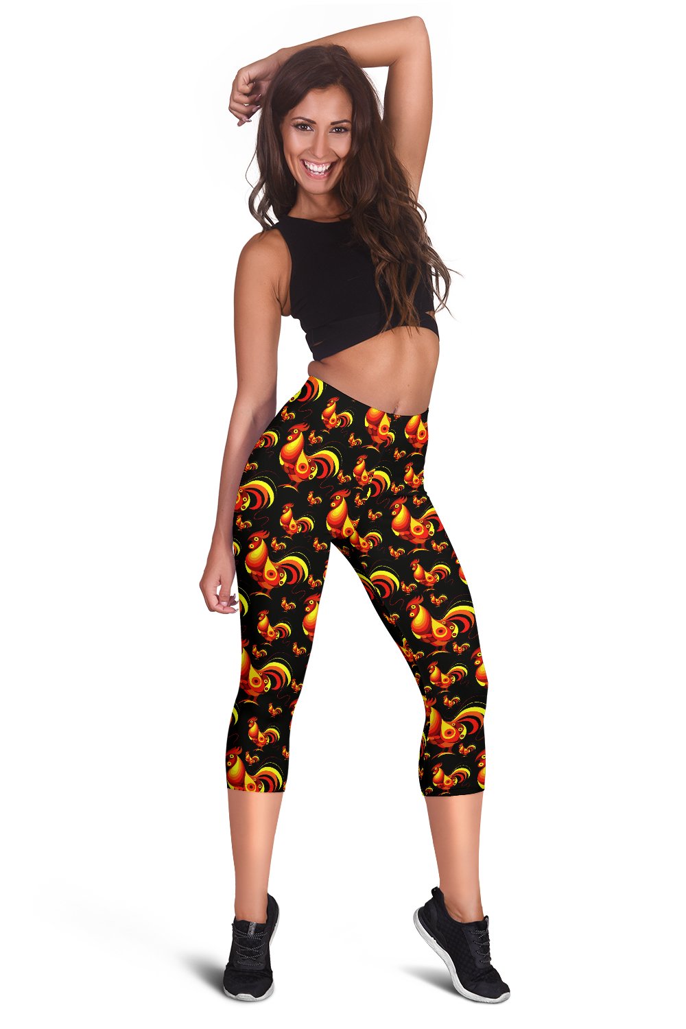 Rooster Print Themed Women Capris