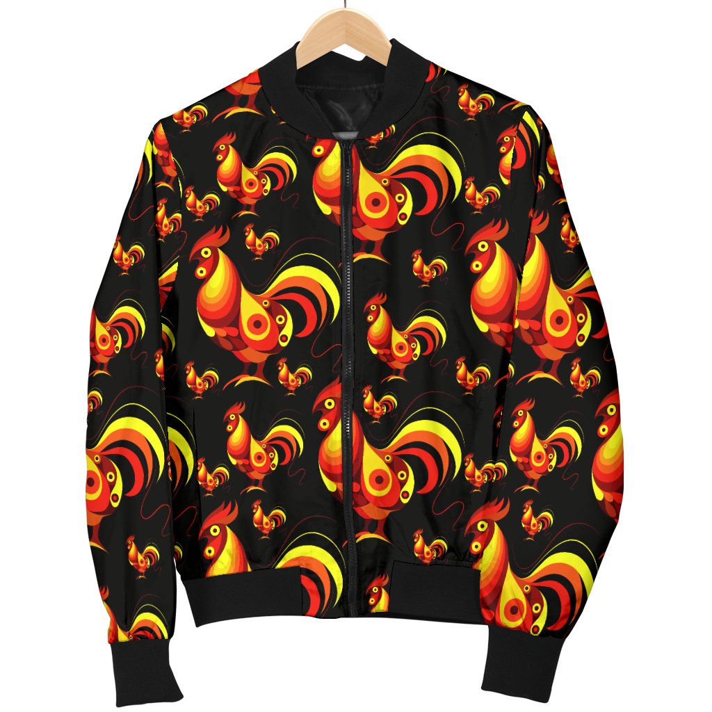 Rooster Print Themed Women Casual Bomber Jacket