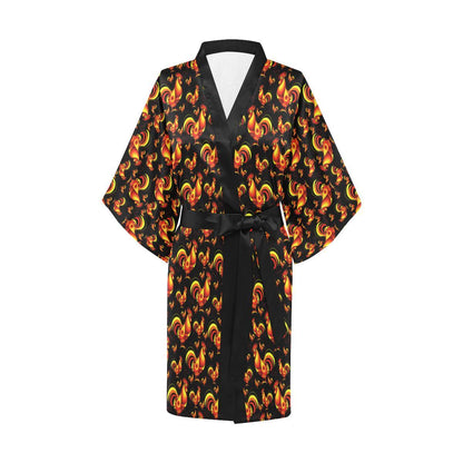 Rooster Print Themed Women Short Kimono Robe