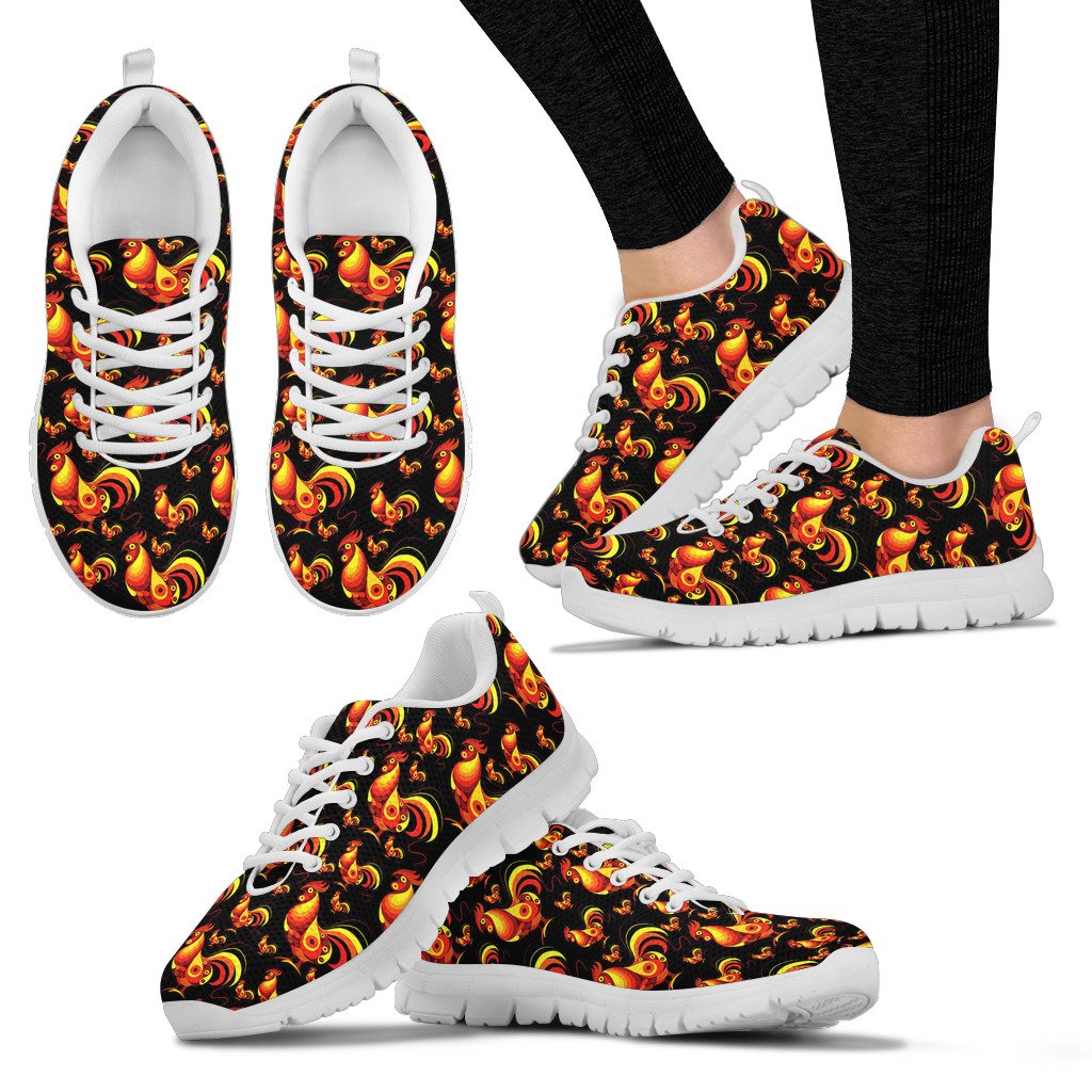 Rooster Print Themed Women Sneakers Shoes