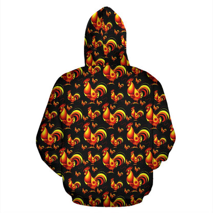 Rooster Print Themed Zip Up Hoodie