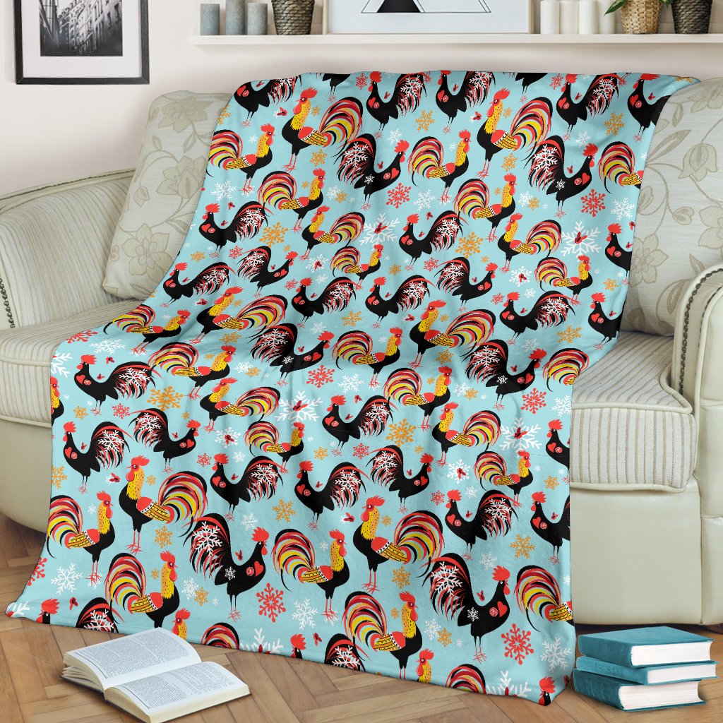 Rooster Themed Design Fleece Blanket
