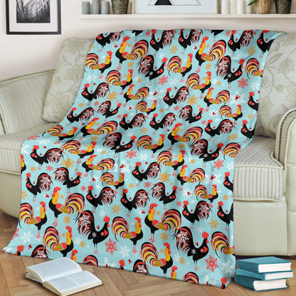 Rooster Themed Design Fleece Blanket