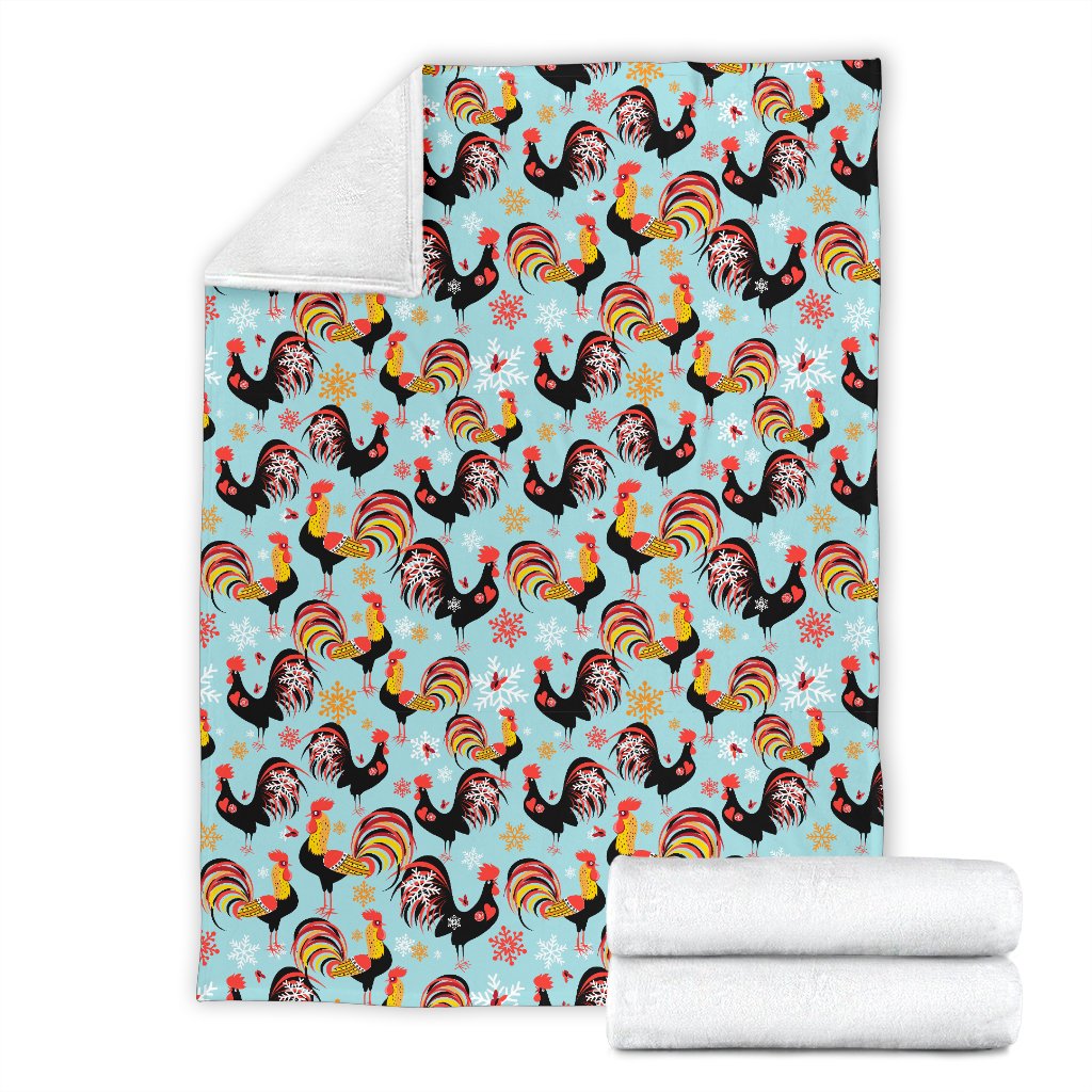 Rooster Themed Design Fleece Blanket