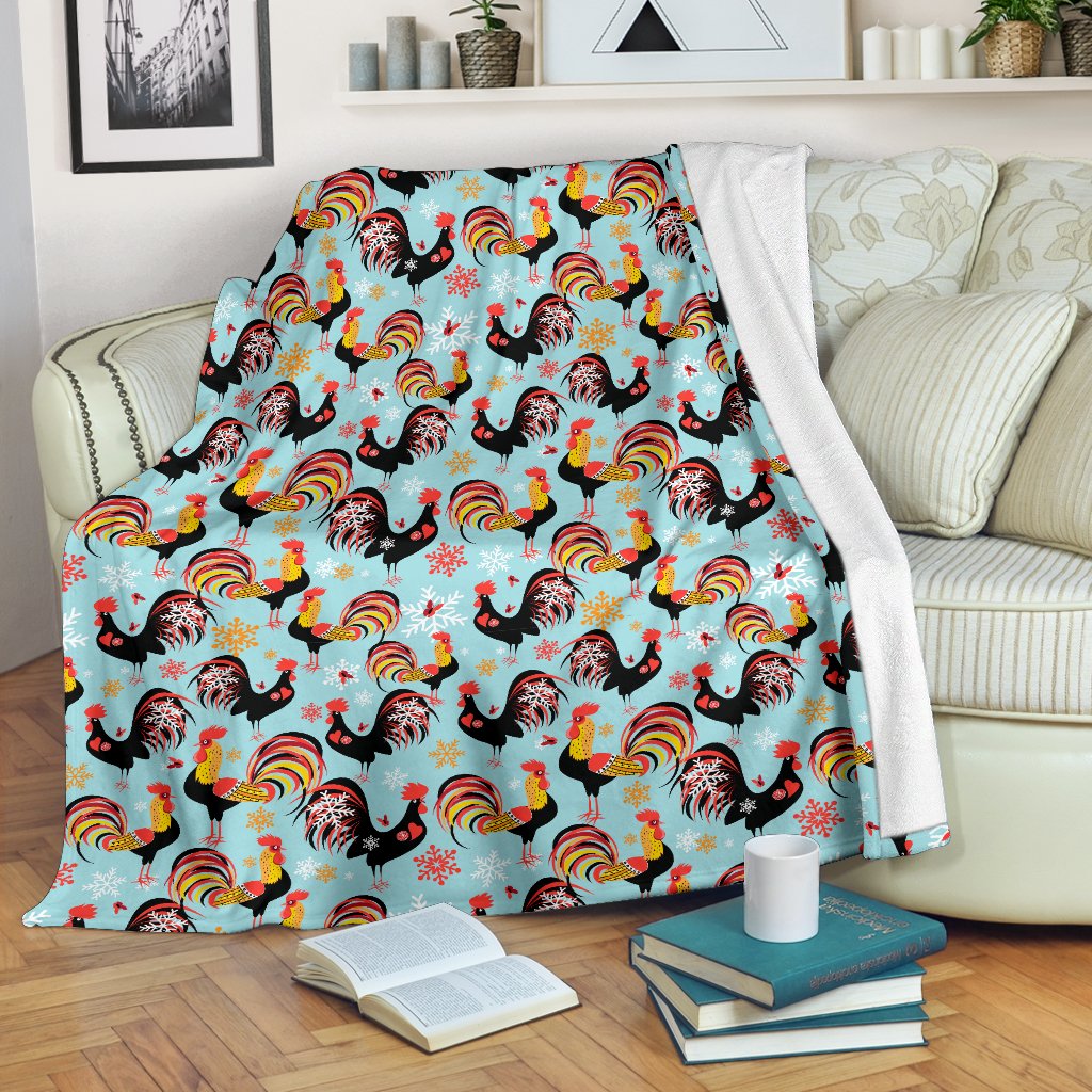 Rooster Themed Design Fleece Blanket