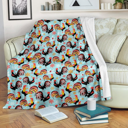 Rooster Themed Design Fleece Blanket
