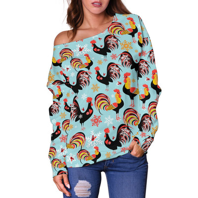 Rooster Themed Design Off Shoulder Sweatshirt