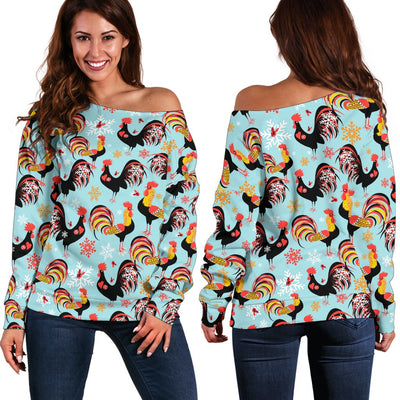 Rooster Themed Design Off Shoulder Sweatshirt