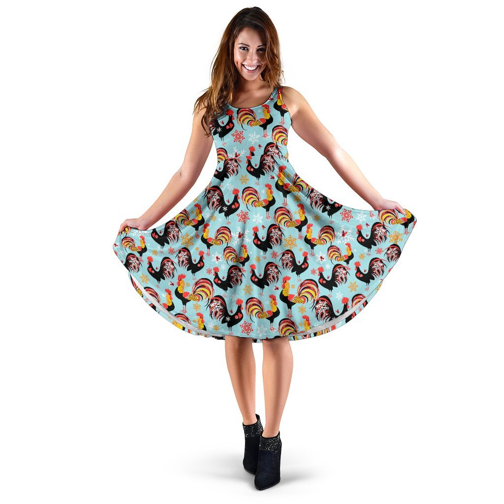 Rooster Themed Design Sleeveless Dress