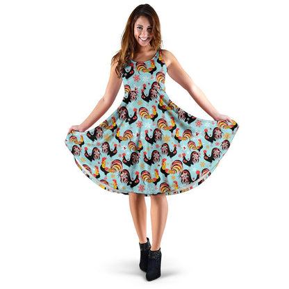 Rooster Themed Design Sleeveless Dress