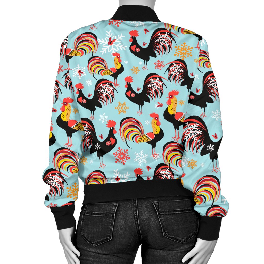 Rooster Themed Design Women Casual Bomber Jacket