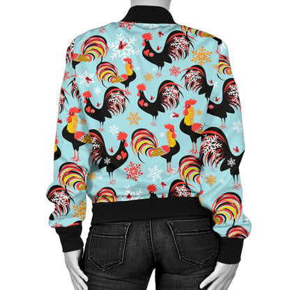 Rooster Themed Design Women Casual Bomber Jacket