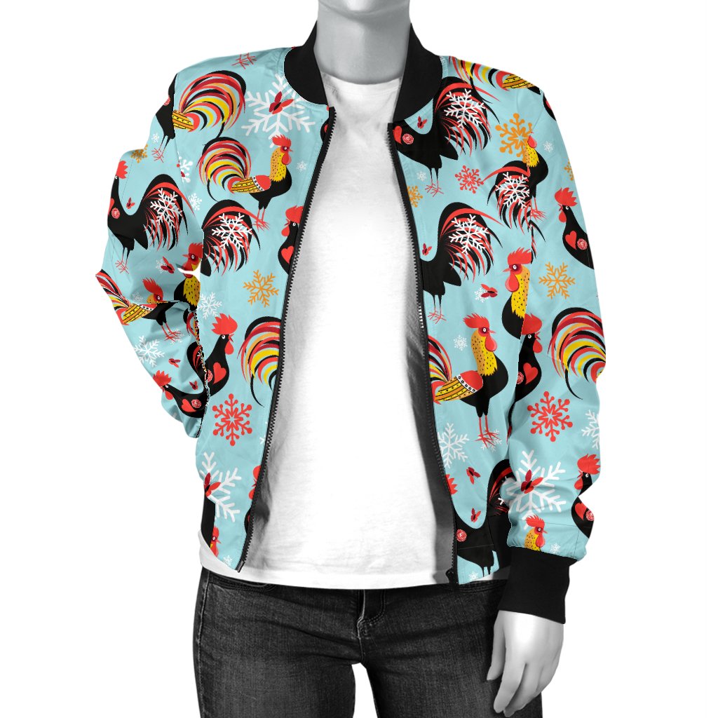Rooster Themed Design Women Casual Bomber Jacket