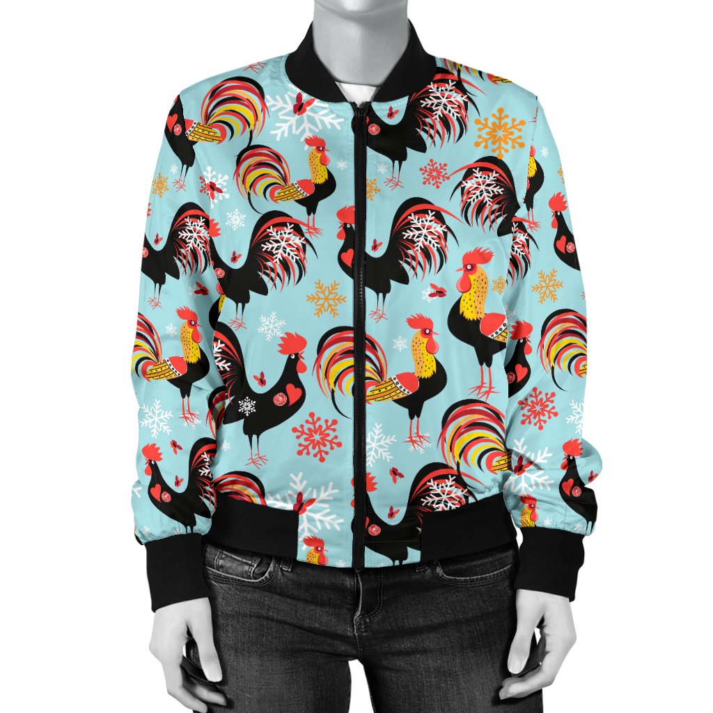 Rooster Themed Design Women Casual Bomber Jacket