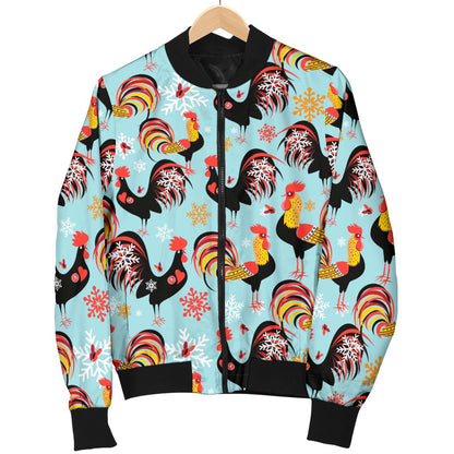 Rooster Themed Design Women Casual Bomber Jacket