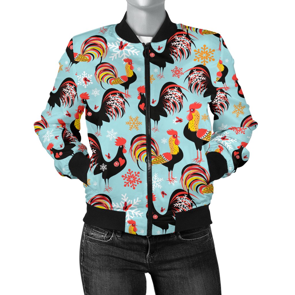 Rooster Themed Design Women Casual Bomber Jacket
