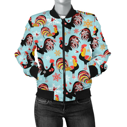 Rooster Themed Design Women Casual Bomber Jacket