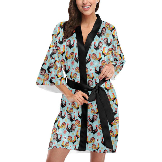 Rooster Themed Design Women Short Kimono Robe