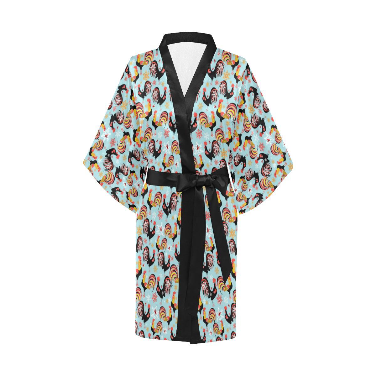Rooster Themed Design Women Short Kimono Robe