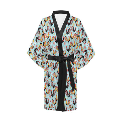 Rooster Themed Design Women Short Kimono Robe