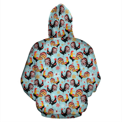 Rooster Themed Design Zip Up Hoodie