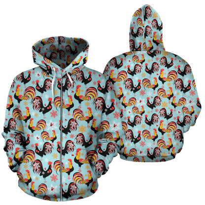 Rooster Themed Design Zip Up Hoodie