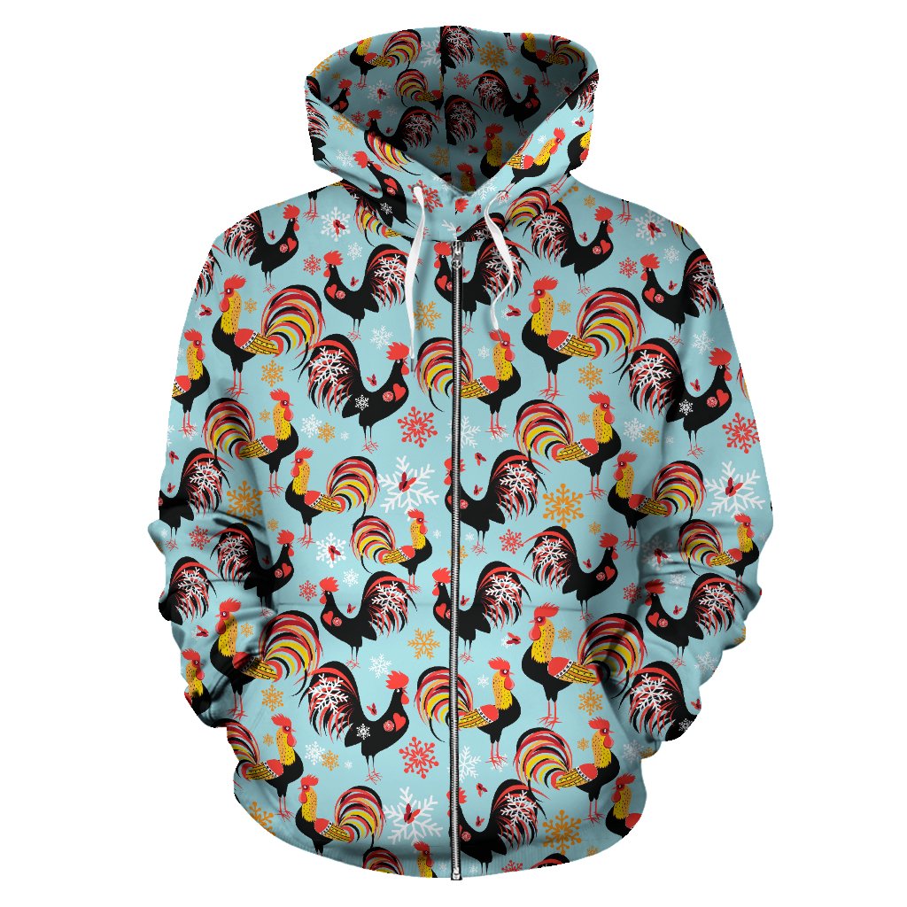 Rooster Themed Design Zip Up Hoodie