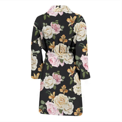 Rose Pattern Print Design A01 Men Bathrobe-JORJUNE.COM