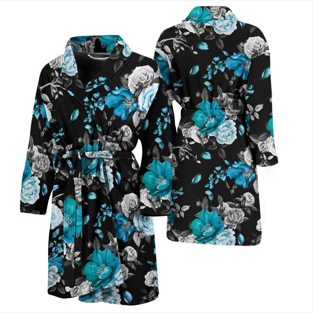 Rose Pattern Print Design A02 Men Bathrobe-JORJUNE.COM