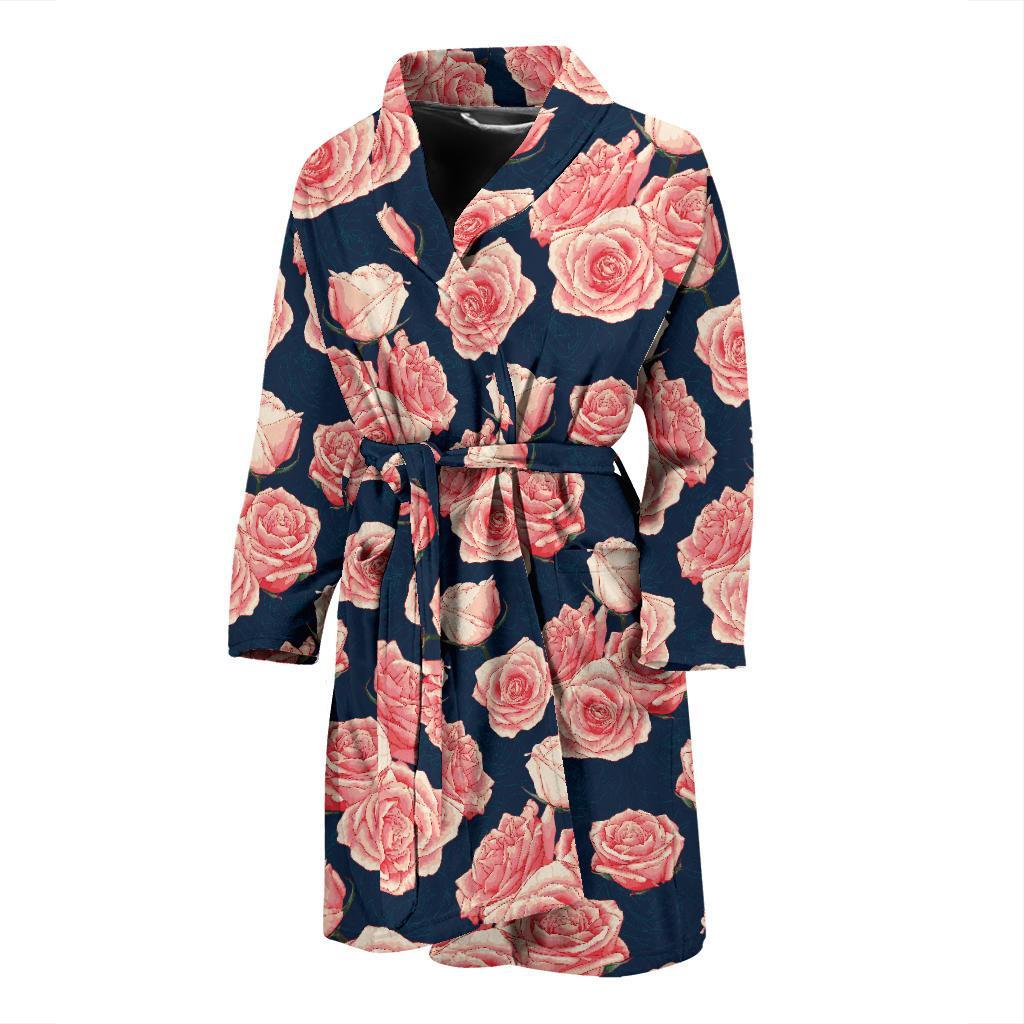 Rose Pattern Print Design A03 Men Bathrobe-JORJUNE.COM