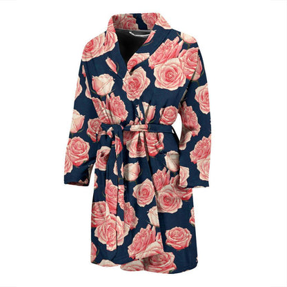 Rose Pattern Print Design A03 Men Bathrobe-JORJUNE.COM