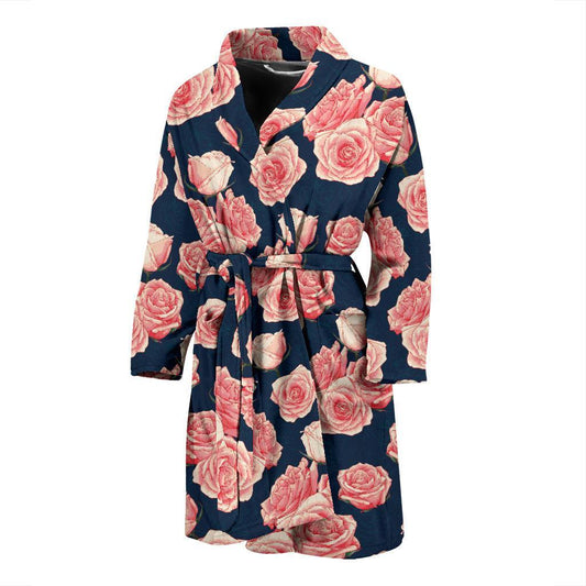 Rose Pattern Print Design A03 Men Bathrobe-JORJUNE.COM