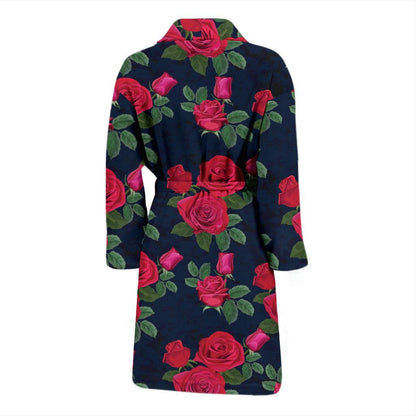 Rose Pattern Print Design A04 Men Bathrobe-JORJUNE.COM