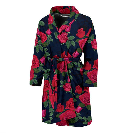 Rose Pattern Print Design A04 Men Bathrobe-JORJUNE.COM