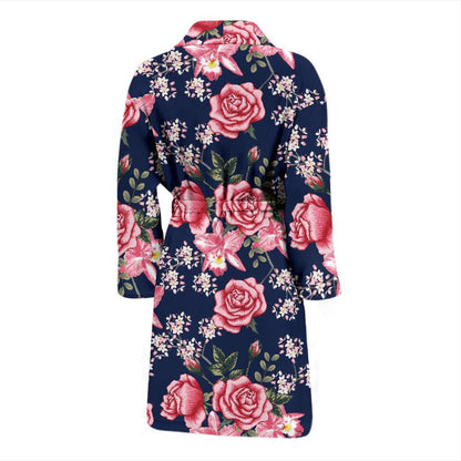 Rose Pattern Print Design A05 Men Bathrobe-JORJUNE.COM
