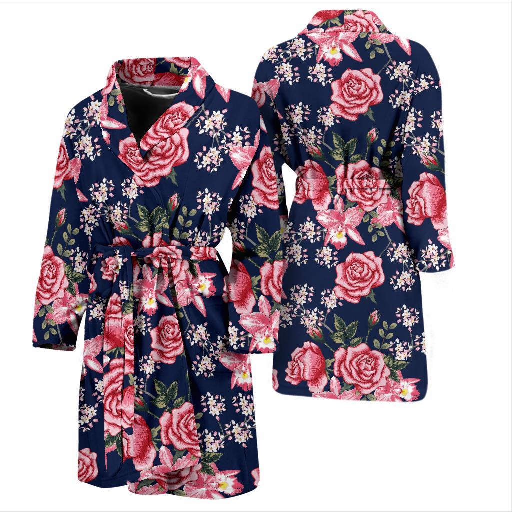 Rose Pattern Print Design A05 Men Bathrobe-JORJUNE.COM