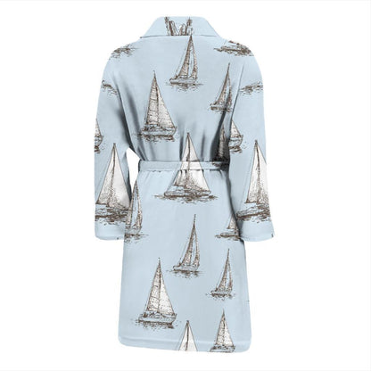 Sailing Ships Pattern Print Design A01 Men Bathrobe-JORJUNE.COM