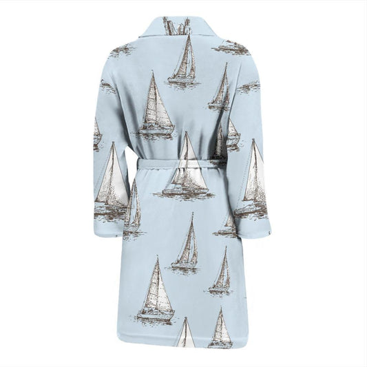 Sailing Ships Pattern Print Design A01 Men Bathrobe-JORJUNE.COM