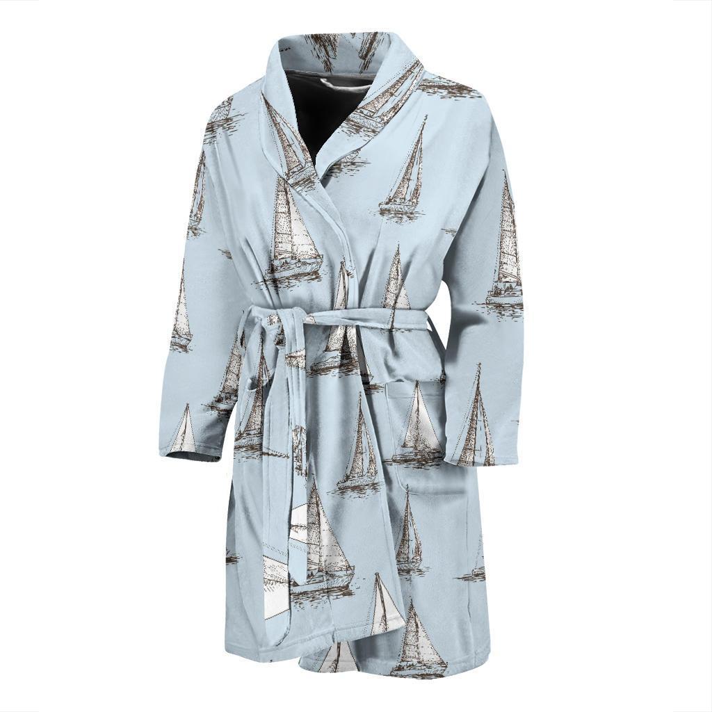 Sailing Ships Pattern Print Design A01 Men Bathrobe-JORJUNE.COM